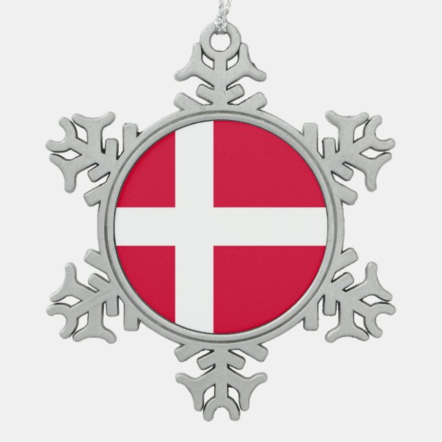 Dänemark-Landesflaggesymbol lang Schneeflocken Zinn-Ornament (Vorderseite)