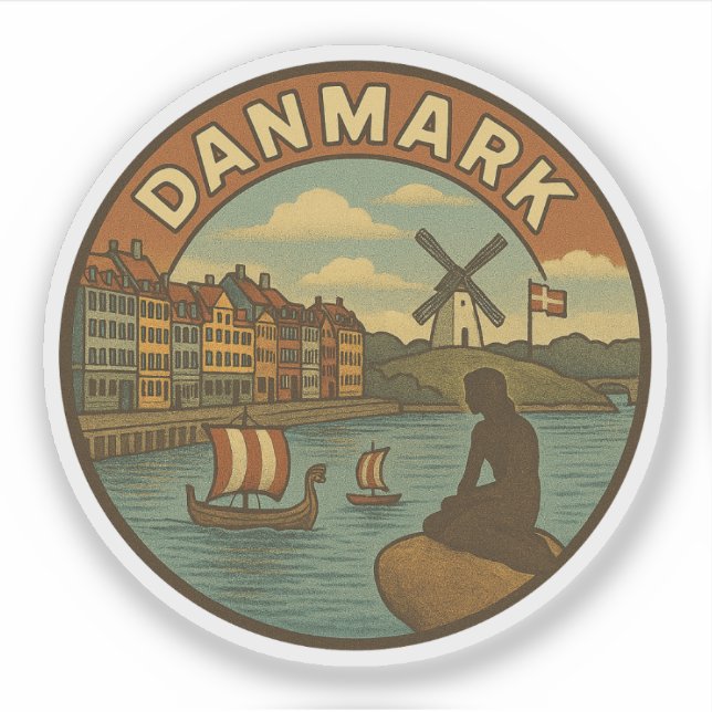Dänemark Reise Vintage Aufkleber (Vorderseite)