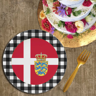 Dänemark - Tafel, Büffel kariert und dänische Flag Pappteller