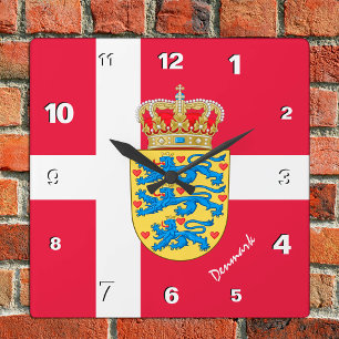 Dänemark Uhr, patriotische Zuhause, dänische Flagg Quadratische Wanduhr