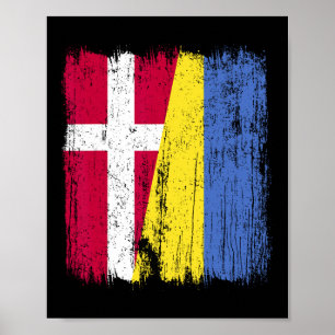 Dänemark Ukraine Halbe Flagge Dänisch Ukrainisches Poster