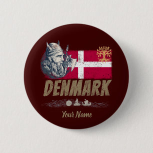 Dänemark Vintage-Flagge Wikinger und Schiff Souven Button