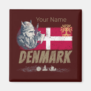 Dänemark Vintage-Flagge Wikinger und Schiff Souven Magnet