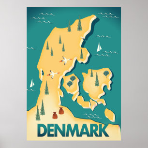 Dänemark Vintager Reiseplan Poster