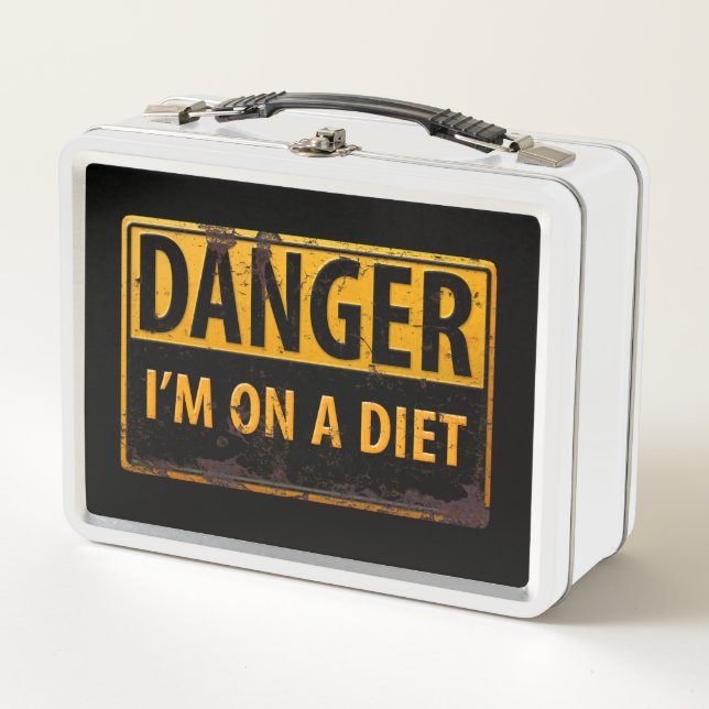 DANGER, ich bin auf einem Diet-Metal-Warnzeichen Metall Brotdose (Vorderseite)