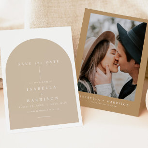 DANICA Bohemisch Arched Beige Foto Save the Date Einladung