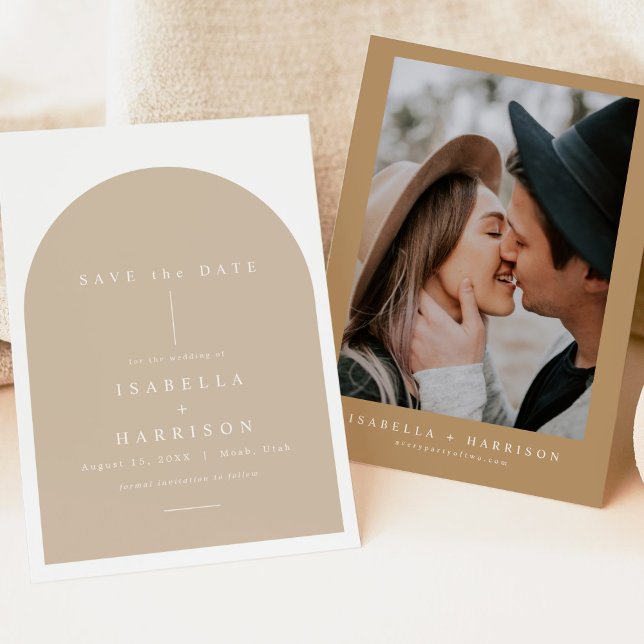 DANICA Bohemisch Arched Beige Foto Save the Date Einladung (Von Creator hochgeladen)