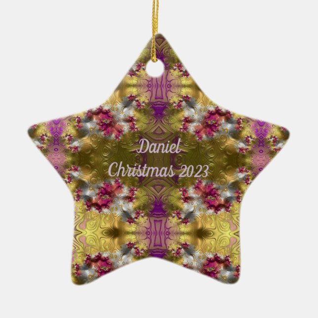 DANIEL~ Gold Weihnachtsstern Fraktal ~ Keramik Orn Keramik Ornament (Vorne)