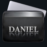 Daniel Name with Dripping Liquid Metal Laptopschutzhülle<br><div class="desc">Polished chrome nameplate reading Daniel with dripping liquid metal and strong reflective highlights. Embossed 3D typography on a sleek dark background evokes luxury,  modern branding,  industrial design and custom identity.</div>