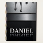 Daniel Name with Dripping Liquid Metal Planer<br><div class="desc">Polished chrome nameplate reading Daniel with dripping liquid metal and strong reflective highlights. Embossed 3D typography on a sleek dark background evokes luxury,  modern branding,  industrial design and custom identity.</div>