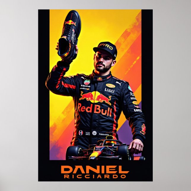 Daniel Ricciardo portrait with formula one car  Poster (Vorne)