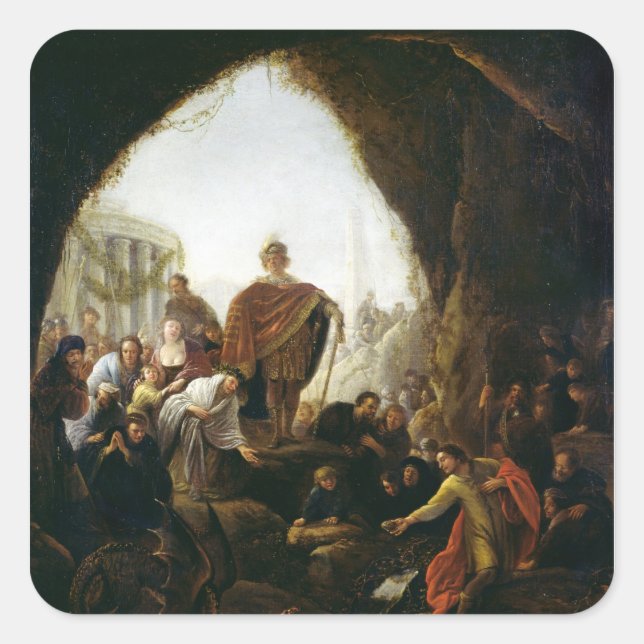 Daniel tötet den Drachen von Baal Quadratischer Aufkleber (Vorderseite)