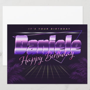 Daniele Prénom lila retro Carte Anniversaire
