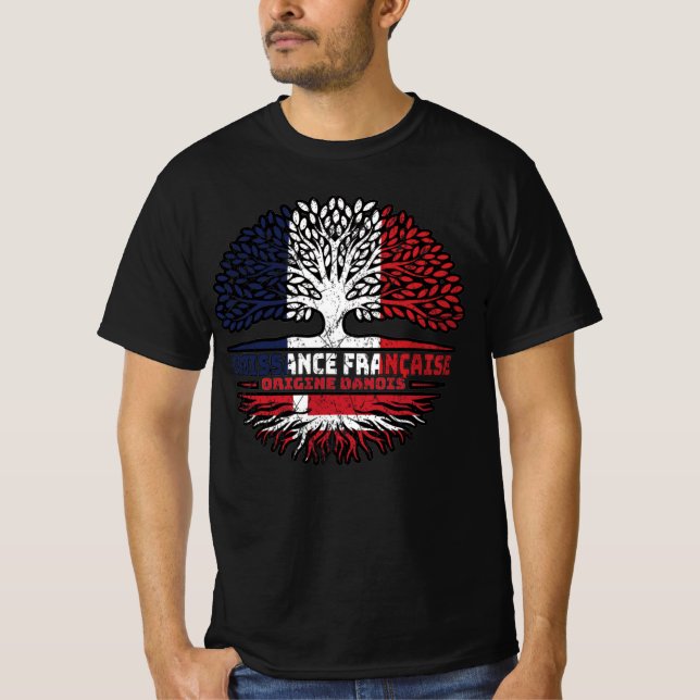 Dänisch-Dänisch Frankreich Tree Roots Flag T-Shirt (Vorderseite)