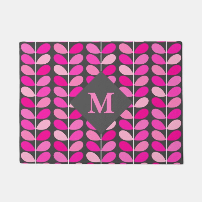 Dänische Blätter mit Monogramm, Fuchsienrosa und G Fußmatte (Vorderseite)