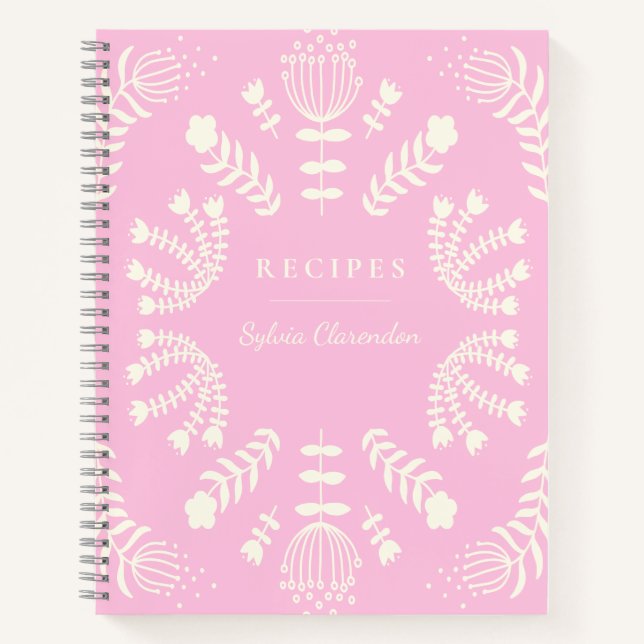 Dänische Blume Rosa Personalisiertes Rezept Notizbuch (Vorderseite)