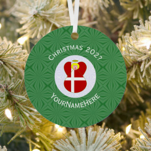 Dänische Engel-Weihnachtsflagge personalisiert  Ornament Aus Metall