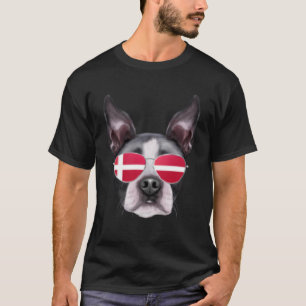 Dänische Flagge Boston Terrier Dog Dänemark Pocket T-Shirt