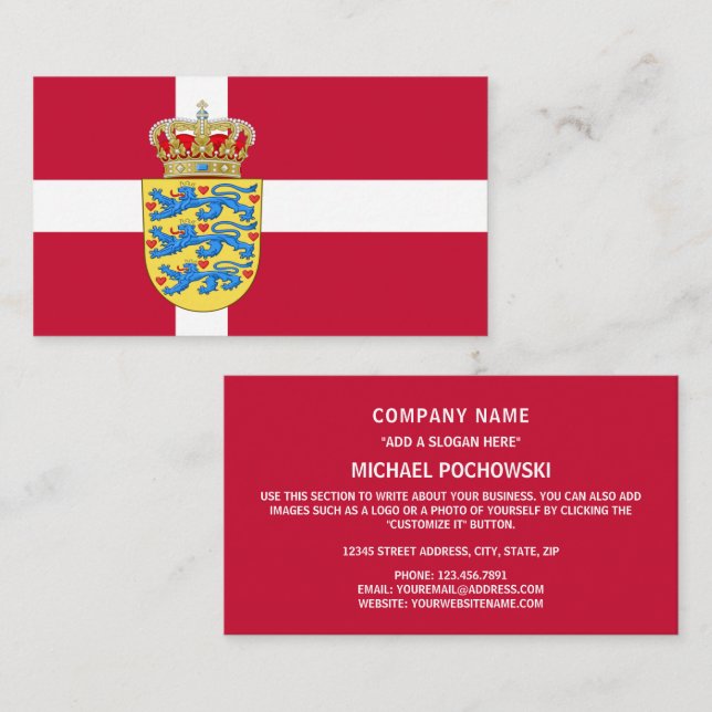 Dänische Flagge und Wappen, Flagge Dänemarks Visitenkarte (Vorne/Hinten)