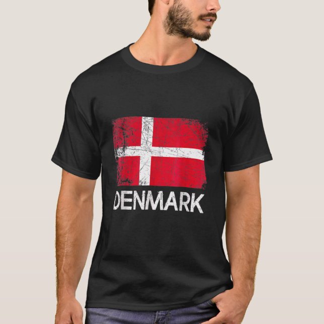 Dänische Flagge Vintag stört Dänemark T-Shirt (Vorderseite)