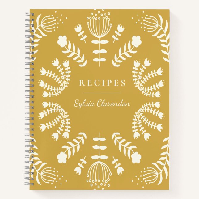 Dänische Folk-Blume Gelbes Personalisiertes Rezept Notizbuch (Vorderseite)