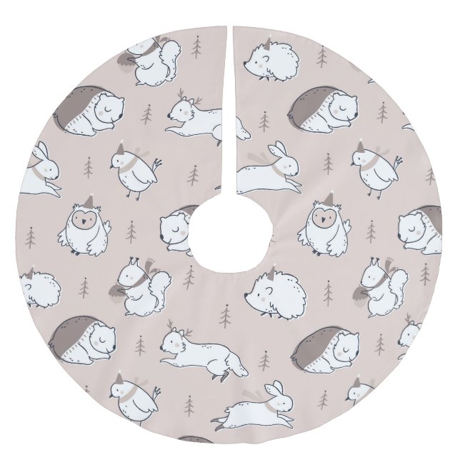 Dänische Waldtiere Weihnachtsbaumzubehör Polyester Weihnachtsbaumdecke (Vorderseite)