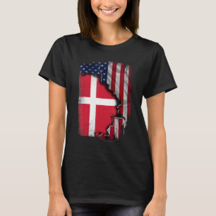 Dänische Wurzeln Halb Amerikanische Flagge Patriot T-Shirt