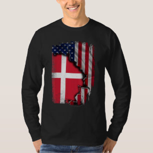 Dänische Wurzeln Halb Amerikanische Flagge Patriot T-Shirt