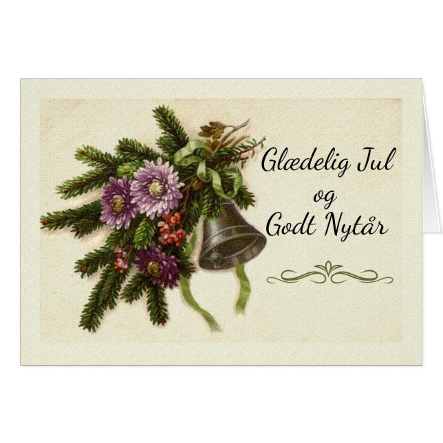 Danish Christmas Glædelig Jul Vintag Grüntöne (Vorderseite (Horizontal))