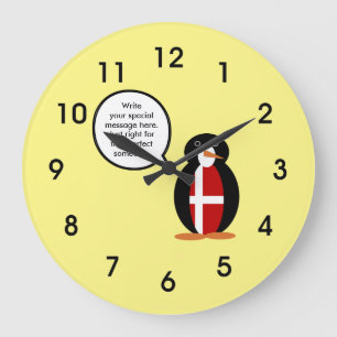 Danish Flag Talking Mr Penguin Große Wanduhr