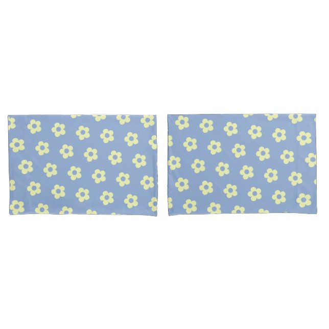 Danish Pastel Blue Yellow Niedlich Daisy Pattern Kissenbezug (Vorderseite-Set)