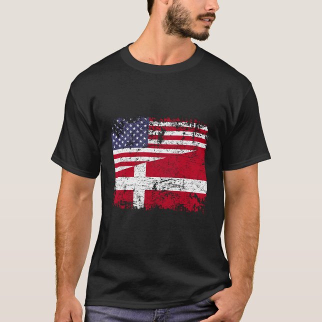 Danish Roots Halb American Flag Dänemark T-Shirt (Vorderseite)