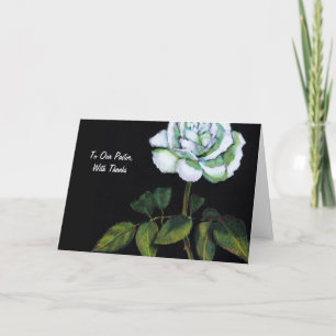 Dank an Pastor: Single White Rose auf Black Dankeskarte