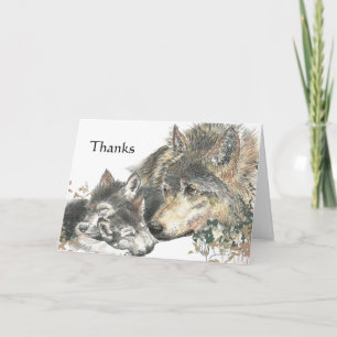 Dank-Aquarell-Wolf-u. CUB-Tier-Kunst Dankeskarte