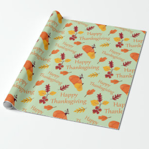 Dank Autumn Pumpkins und Herbstlaubs nahtlos geben Geschenkpapier