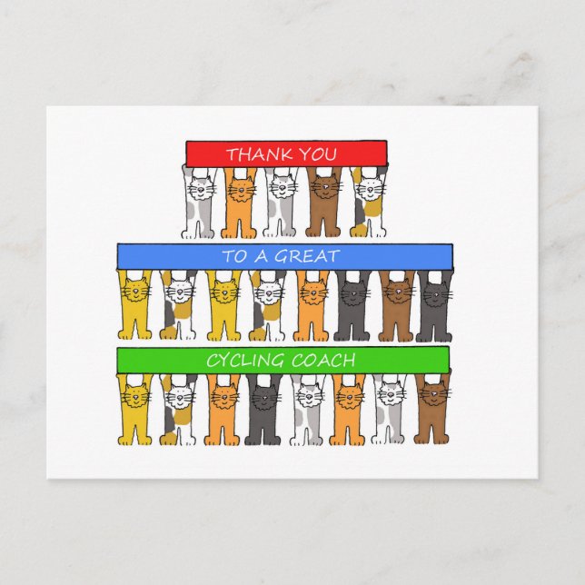 Dank Cycling Coach Cartoon Cats Postkarte (Vorderseite)