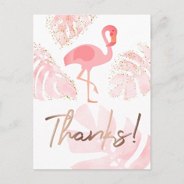 Dank Drehbuch Flamingo rosa tropische Palmen Postkarte (Vorderseite)