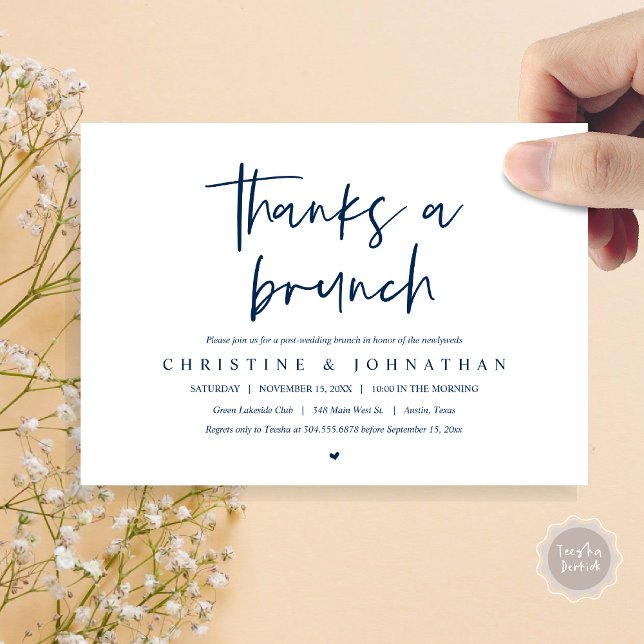 Dank einem Brunch, Post Hochzeit feiern einladend Einladung (Thanks A Brunch, Wedding Elopement Invitation Card, PDF, Modern Wedding Party, Navy Blue)
