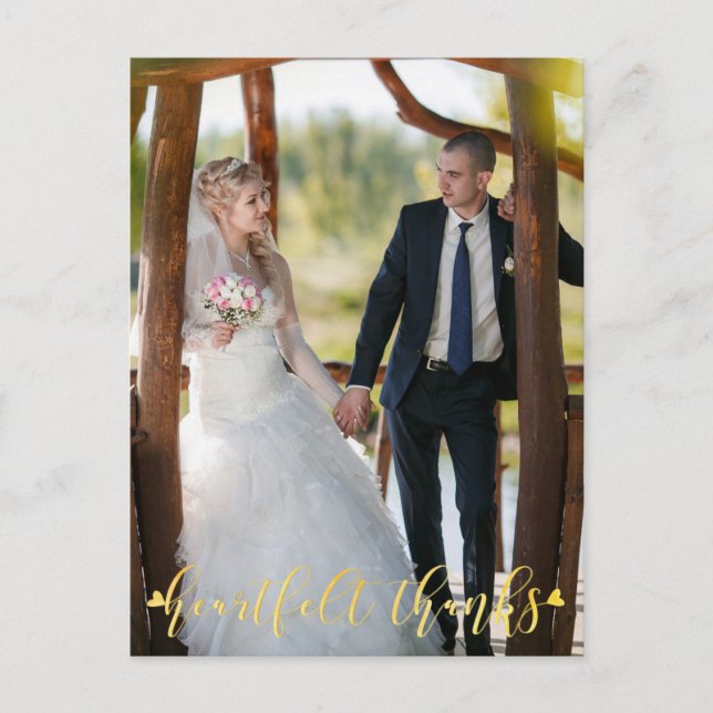 DANK FÜR DIE Hochzeit Gold HEARTFELT, Front/Back-F Postkarte (Vorderseite)