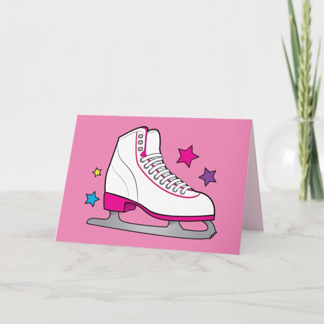 Dank Ice Skaten Coach Card mit rosa Skate Dankeskarte (Vorderseite)