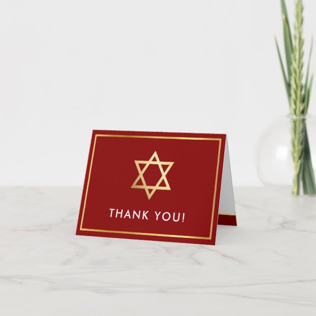 DANK IHNEN Bar mitzvah goldener Stern bordeauxrot Dankeskarte (Vorderseite)