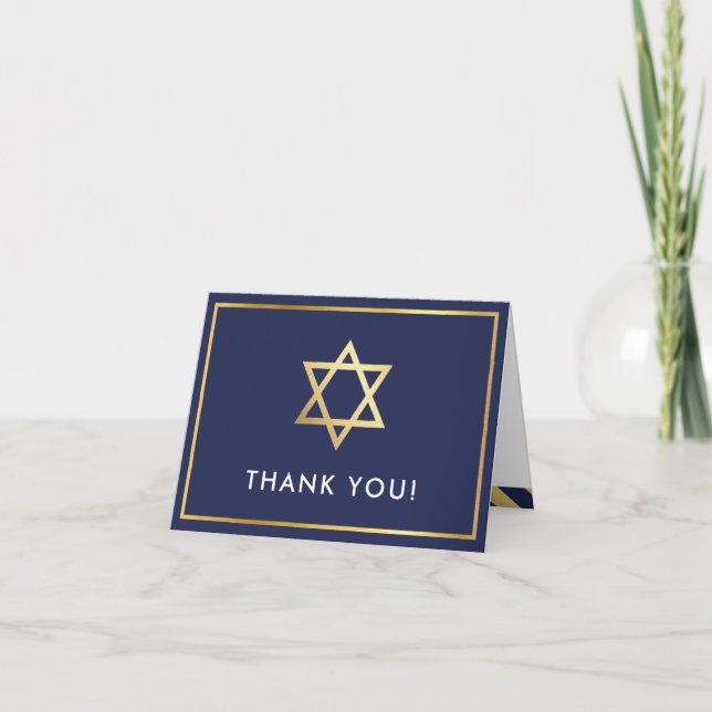 DANK IHNEN Bar mitzvah goldener Sternenblau Dankeskarte (Vorderseite)