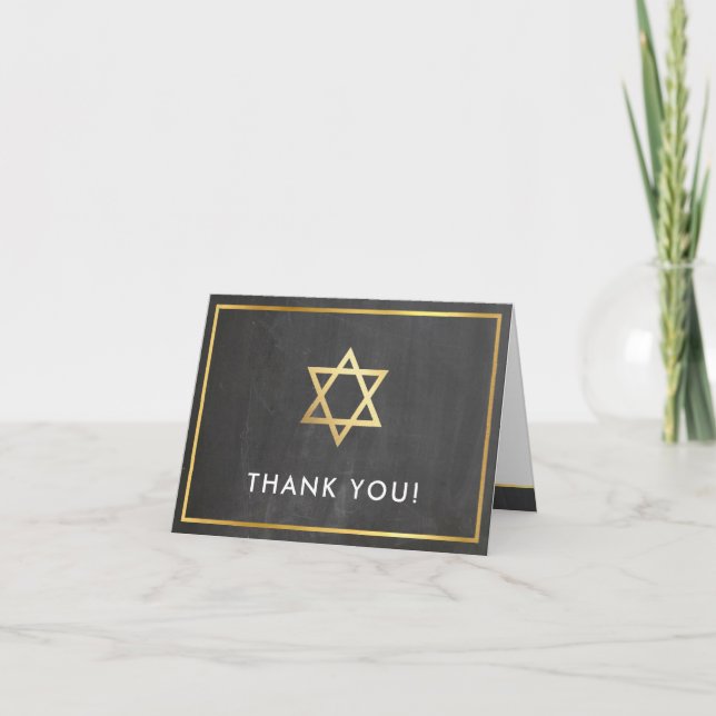 DANK IHNEN Bar mitzvah goldsterngraue Tafel Dankeskarte (Vorderseite)