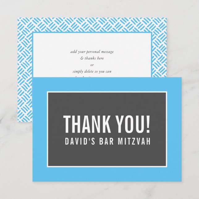 DANK IHNEN BAR MITZVAH minimalistisches Gitter bla Dankeskarte (Vorne/Hinten)