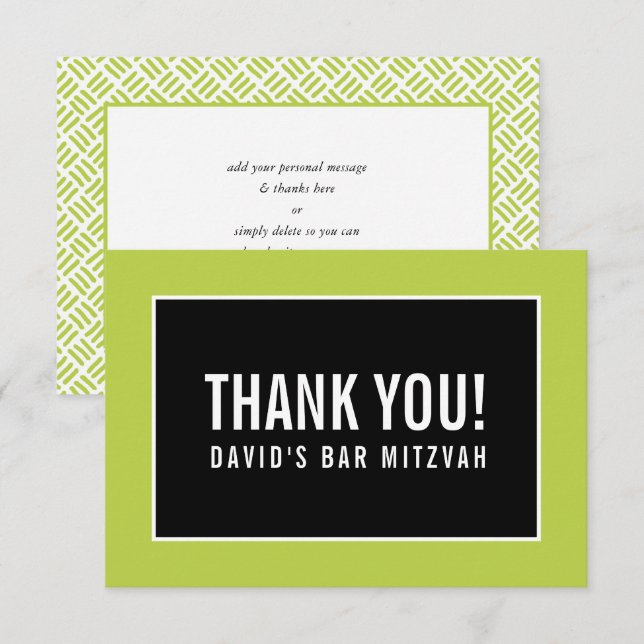 DANK IHNEN BAR MITZVAH minimalistisches Gitter Lim Dankeskarte (Vorne/Hinten)