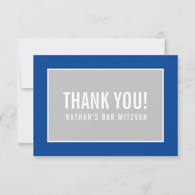 DANK IHNEN BAR MITZVAH Moderne geometrisch blaugra Dankeskarte (Vorderseite)
