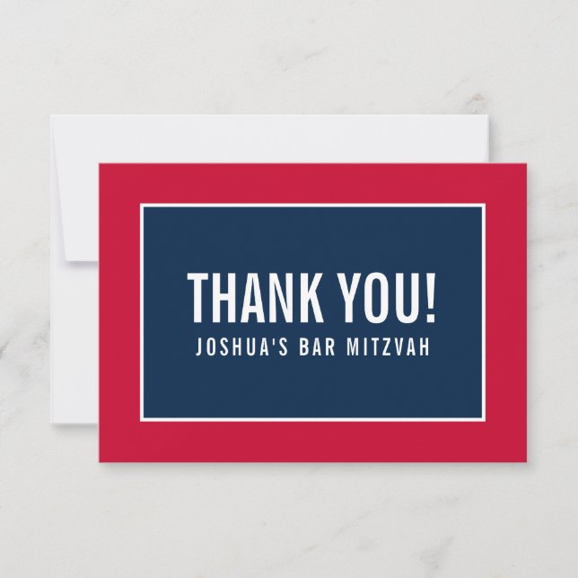 DANK IHNEN BAR MITZVAH moderne minimalistische rot Dankeskarte (Vorderseite)