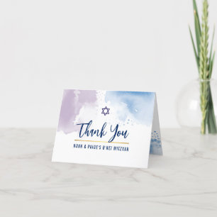 DANK IHNEN BAR MITZVAH Stern blau lila Aquarell Dankeskarte