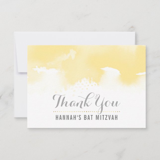 DANK IHNEN BAT MITZVAH moderne gelbe Aquarell Dankeskarte (Vorderseite)