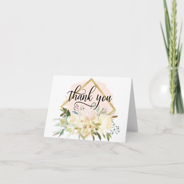 DANK IHNEN Blumenrosa Golddusche Hochzeit | BLANK Dankeskarte (Vorderseite)